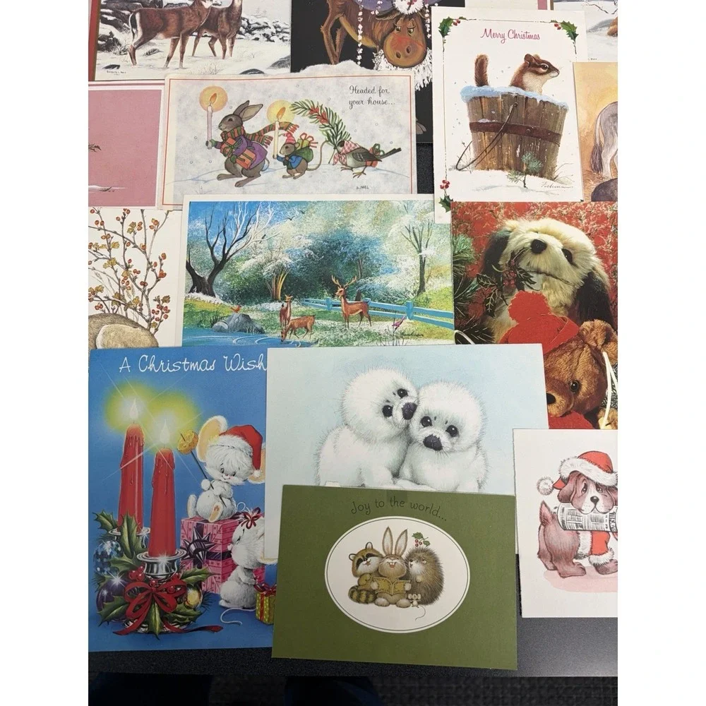 Vintage Animal Christmas Cards Fronts ONLY  Scrapbooking Crafts Decoupage 50+